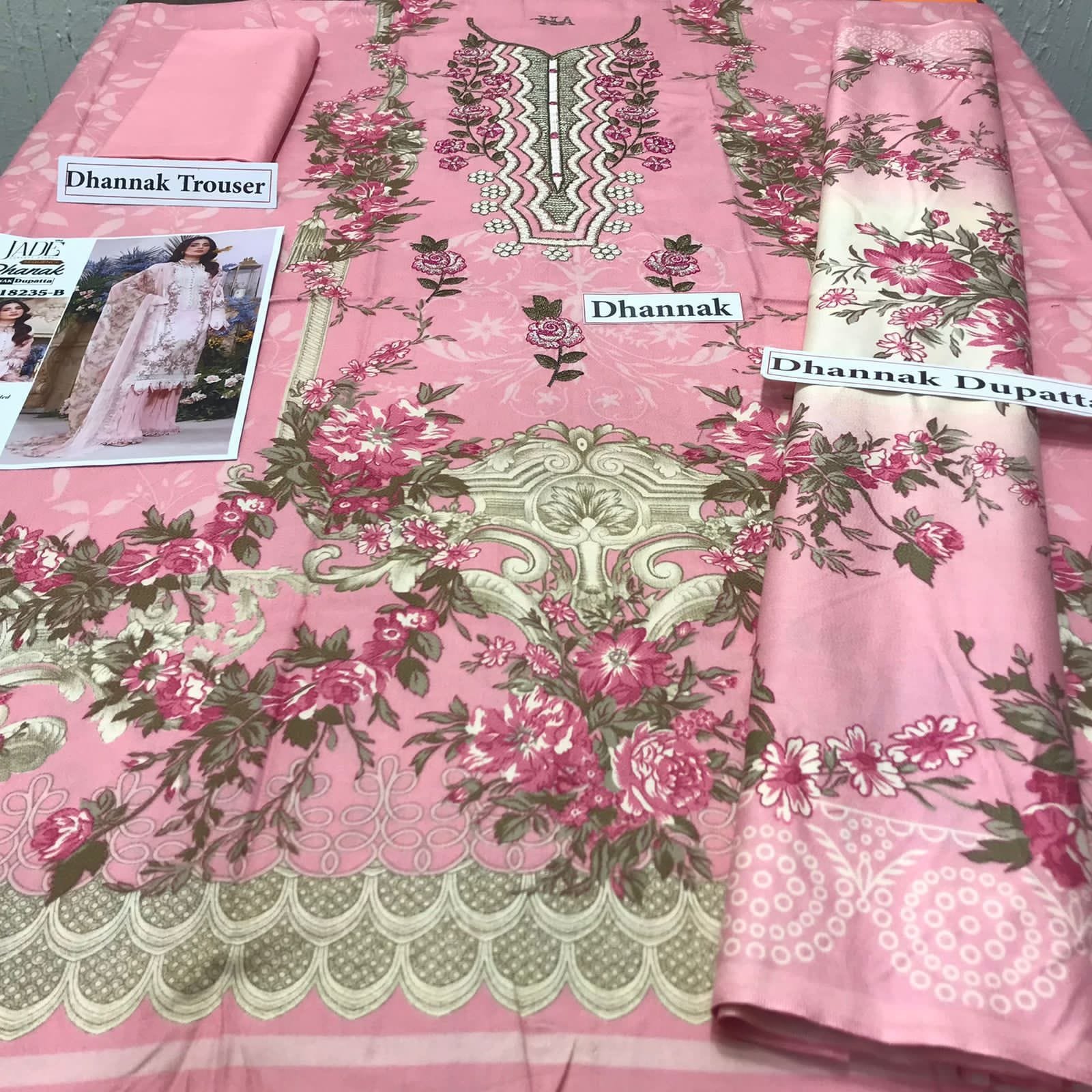 Home 24 dhanak sale 3PC Embroidery Suit nack Embroidery