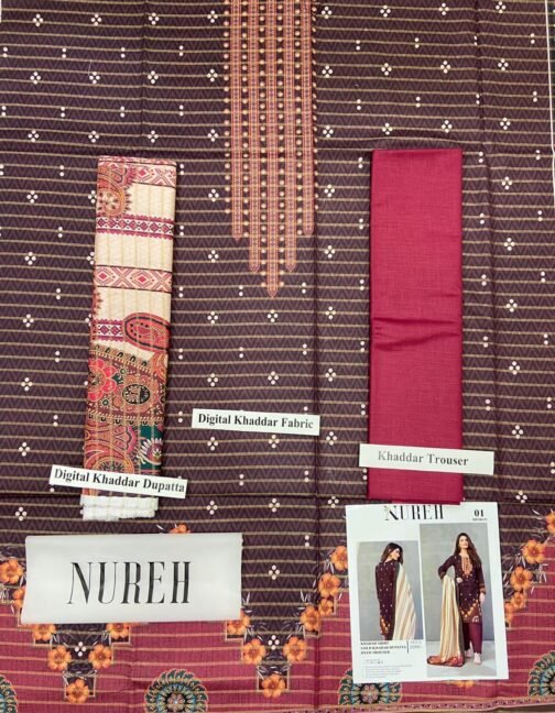 nureh collection vol ’23 Slub Khaddar 3piece 2023 - Image 2